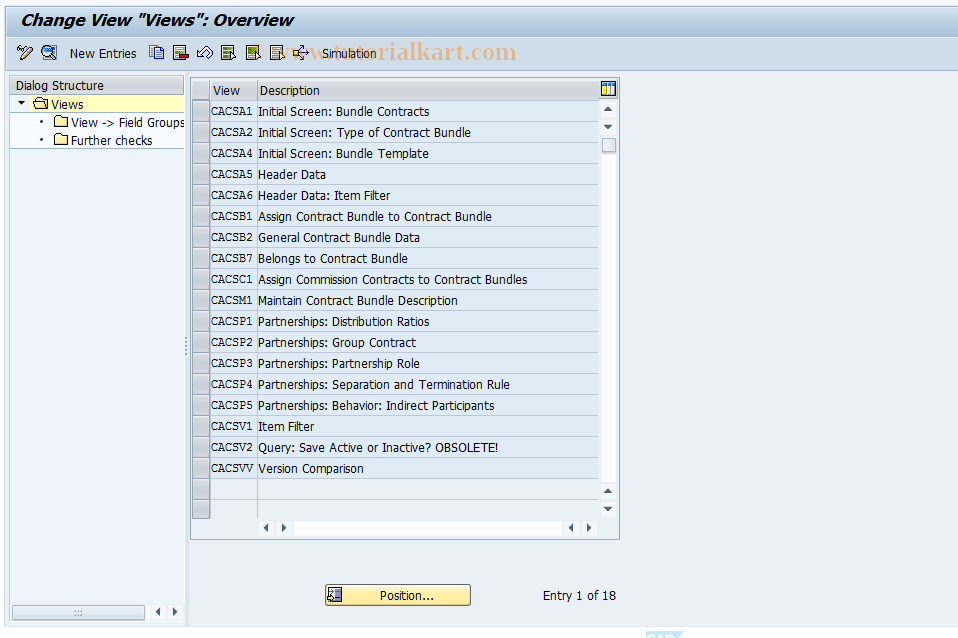 SAP TCode CACS_CSB0003 - CSB Control: Views