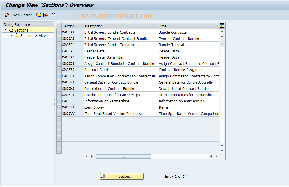 SAP TCode CACS_CSB0004 - CSB Control: Sections