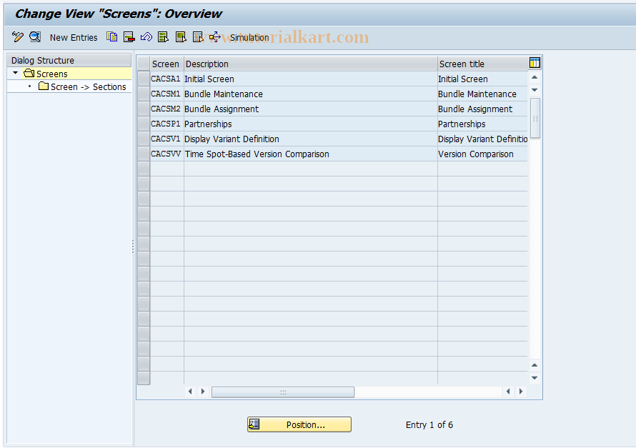 SAP TCode CACS_CSB0005 - CSB Control: Screens