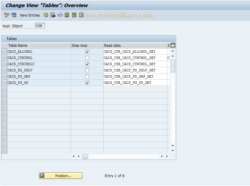 SAP TCode CACS_CSB0016 - CSB Control: Tables