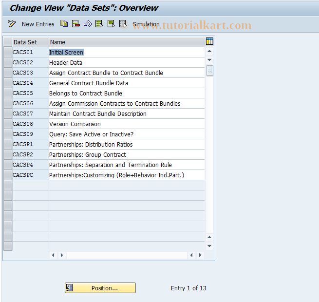 SAP TCode CACS_CSB0023 - CSB Control: Datasets