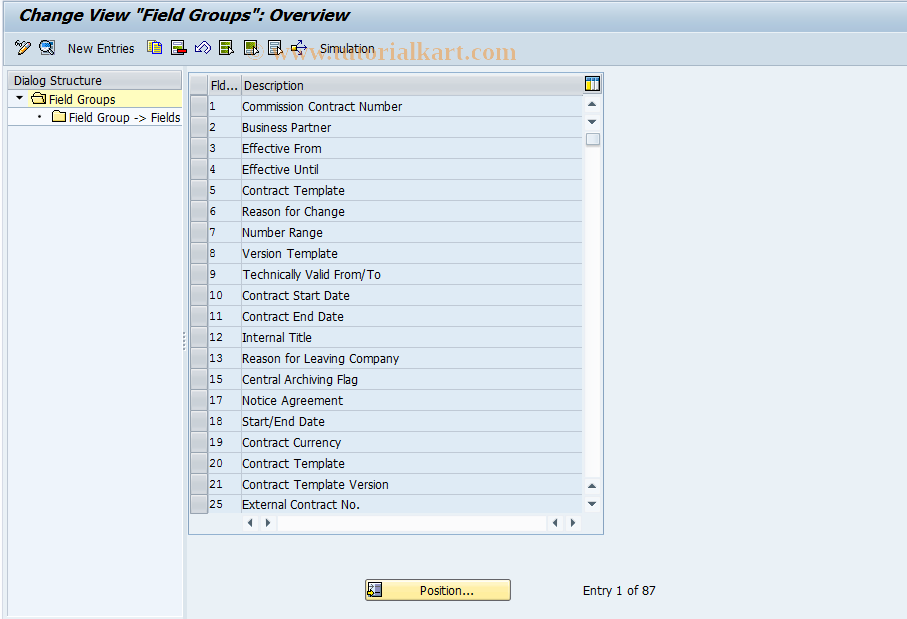 SAP TCode CACS_CSC0002 - CSC Control: Field Groups