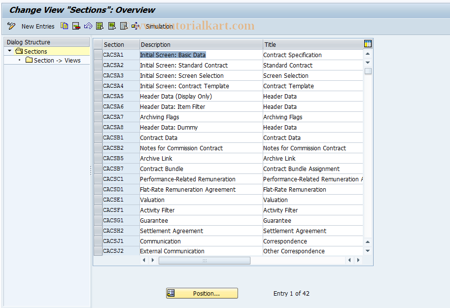 SAP TCode CACS_CSC0004 - CSC Control: Sections