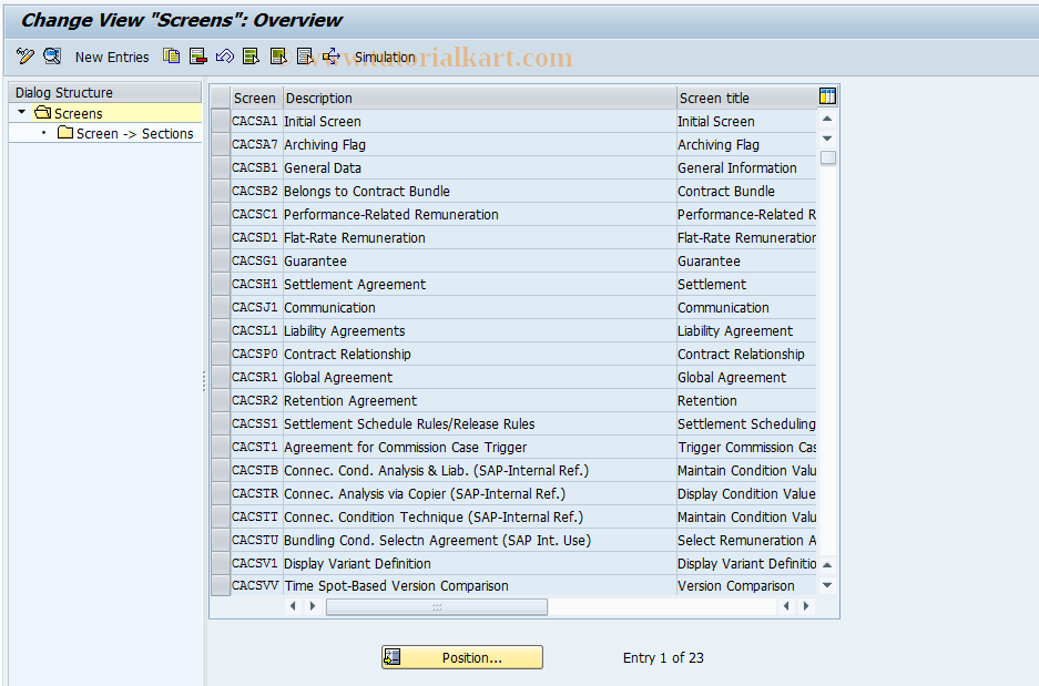 SAP TCode CACS_CSC0005 - CSC Control: Screens
