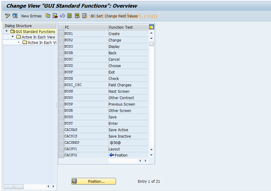 SAP TCode CACS_CSC0008 - CSC Control: GUI Standard Functions