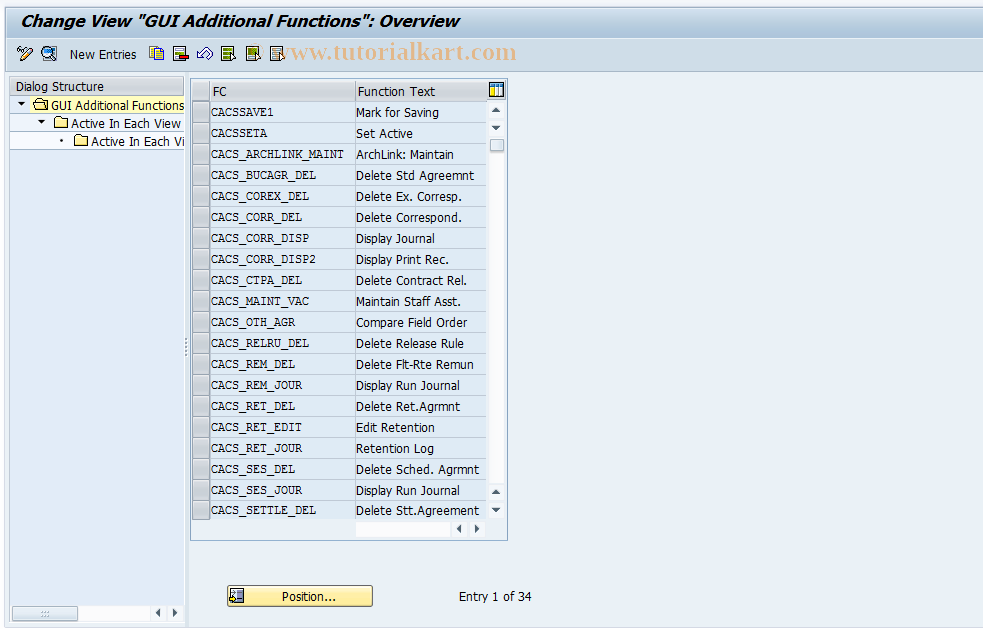 SAP TCode CACS_CSC0009 - CSC Control: GUI Additionl Functions