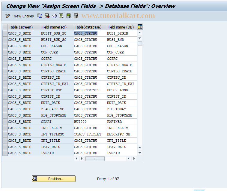 SAP TCode CACS_CSC0011 - CSC Control: Assign ScrField->DB Field