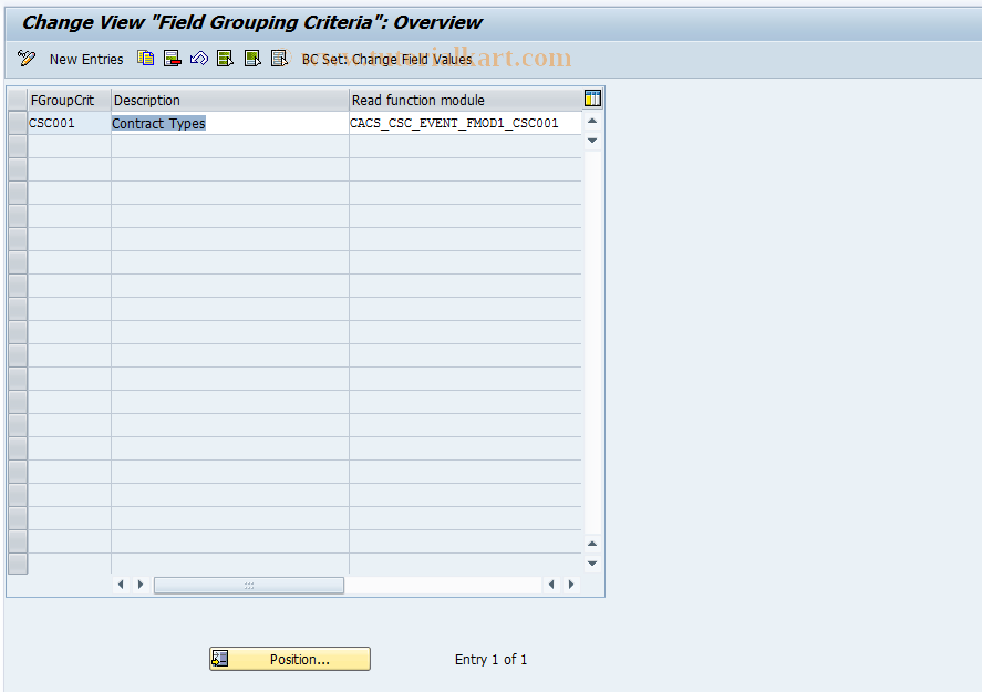 SAP TCode CACS_CSC0012 - CSC Control: Field Grouping Criteria