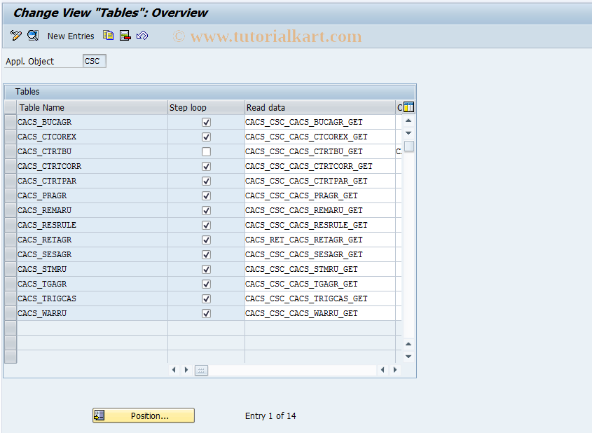 SAP TCode CACS_CSC0016 - CSC Control: Tables