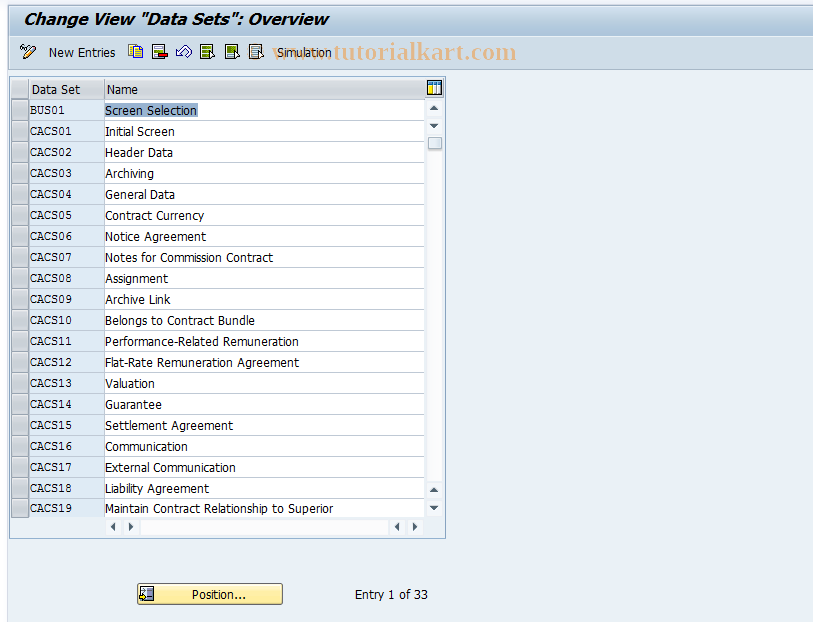 SAP TCode CACS_CSC0023 - CSC Control: Datasets