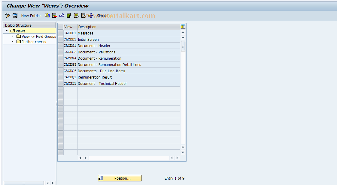 SAP TCode CACS_CSD0003 - CSD Control: Views