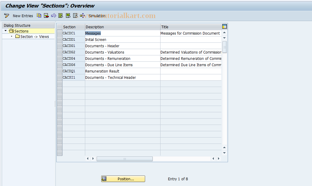 SAP TCode CACS_CSD0004 - CSD Control: Sections