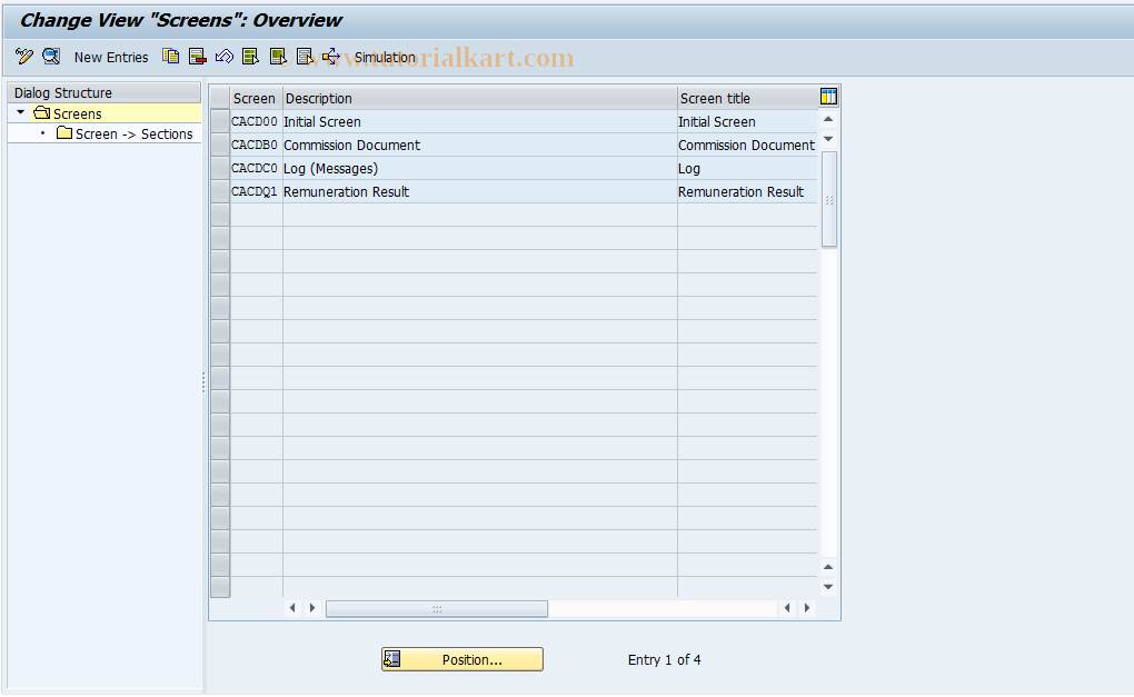 SAP TCode CACS_CSD0005 - CSD Control: Screens