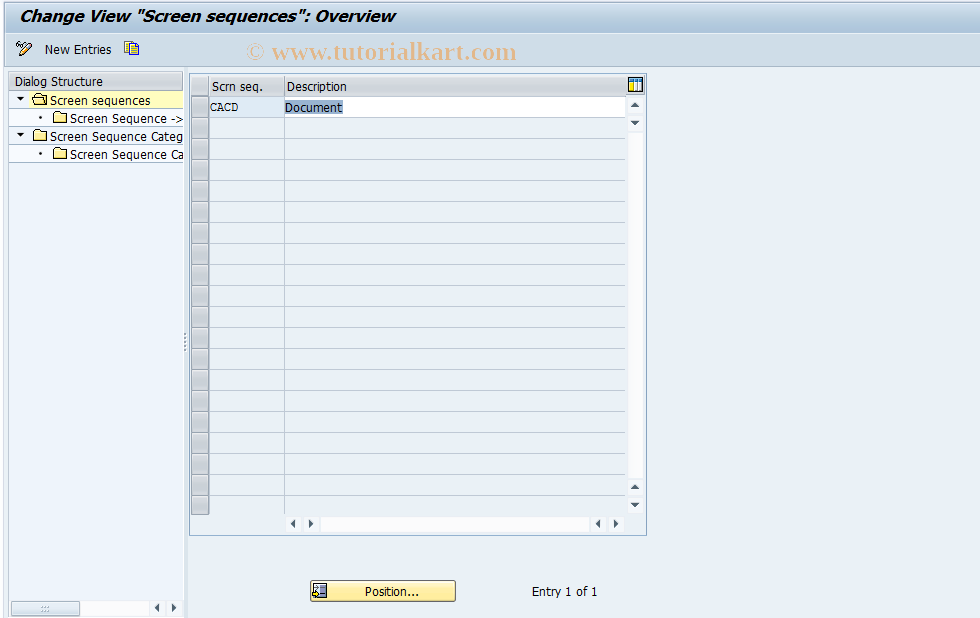 SAP TCode CACS_CSD0006 - CSD Control: Screen Sequences