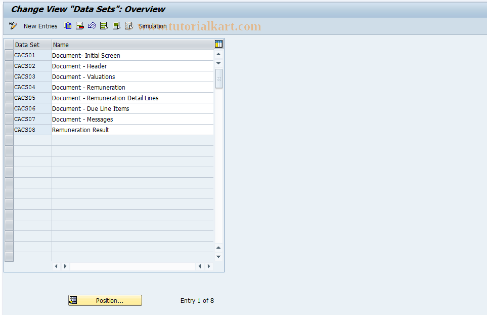 SAP TCode CACS_CSD0019 - Maintain Datasets