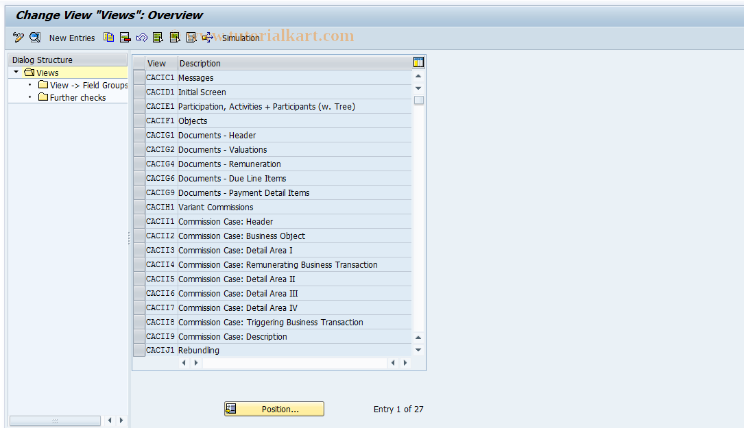 SAP TCode CACS_CSI0003 - CSI Control: Views