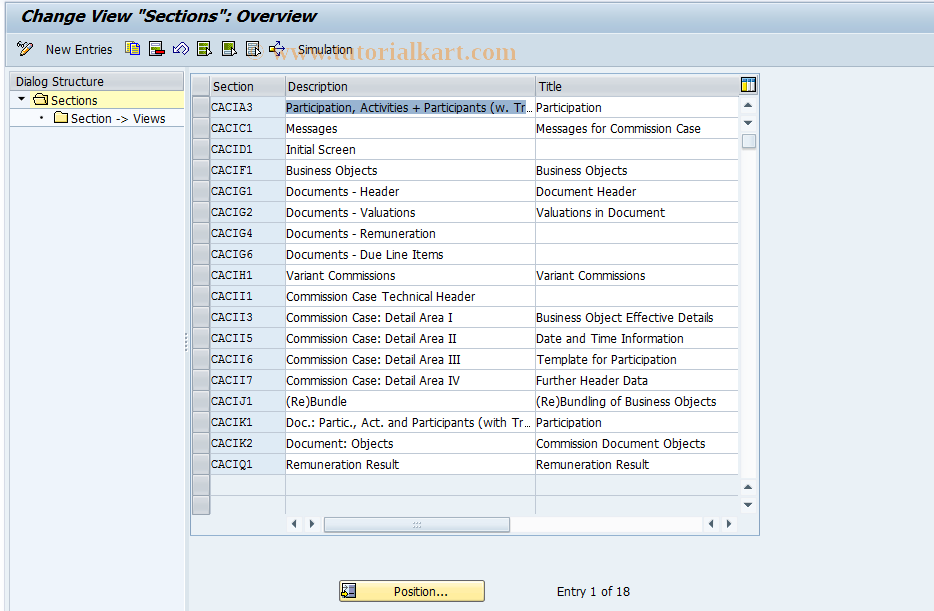 SAP TCode CACS_CSI0004 - CSI Control: Sections