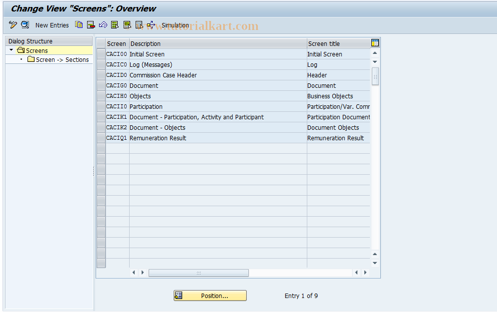 SAP TCode CACS_CSI0005 - CSI Control: Screens