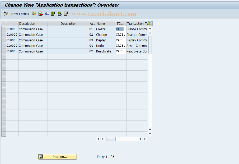 SAP TCode CACS_CSI0015 - CSI Control: Application Transactns