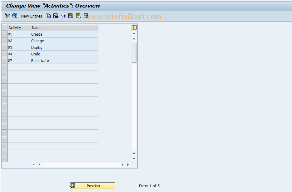 SAP TCode CACS_CSI0018 - CSI Control: Activities