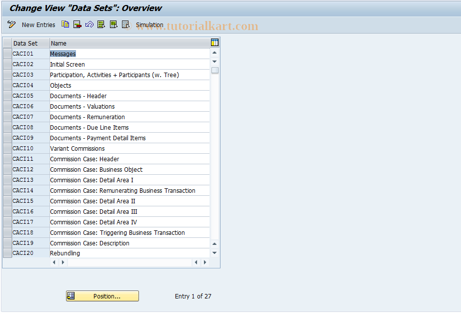 SAP TCode CACS_CSI0023 - CSI Control: Data Sets