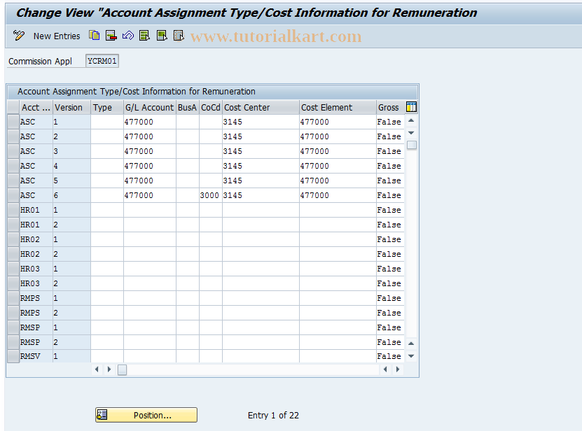 SAP TCode CACS_DET_ACCAS - Customizing for Generated Tables
