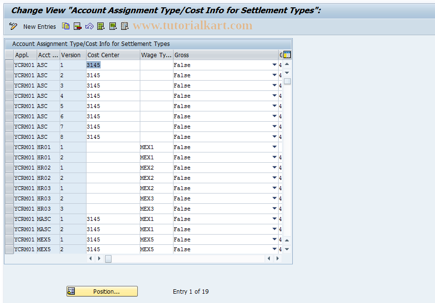 SAP TCode CACS_DET_ACCST - Customizing for Generated Tables