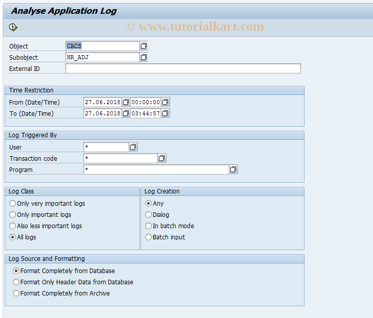 SAP TCode CACS_DISPHRLOG - Comparison Log with HR Data