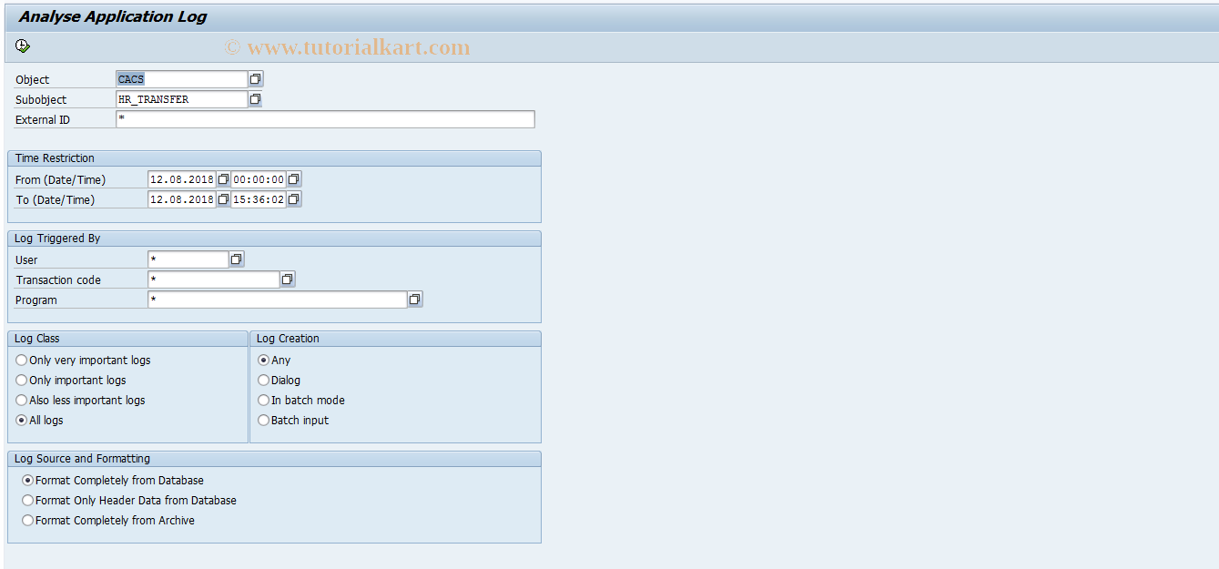 SAP TCode CACS_DISPTRFLOG - Logs for Transfer to BP System