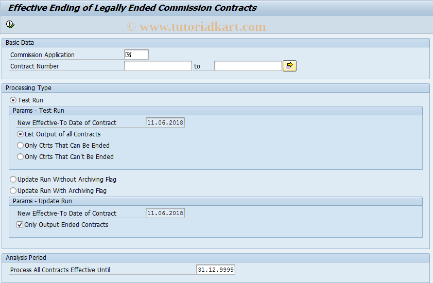 SAP TCode CACS_END_CTRT - Automat.End CommCtrct on Eff.to Dte