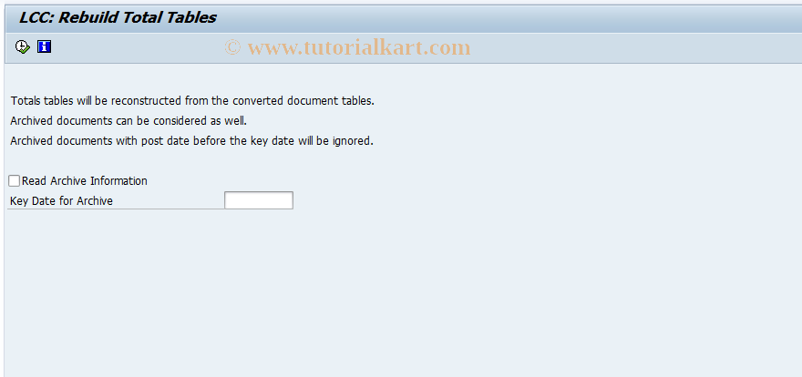 SAP TCode CACS_LCC_SUM_BUILD - LCC: Sum Rebuild