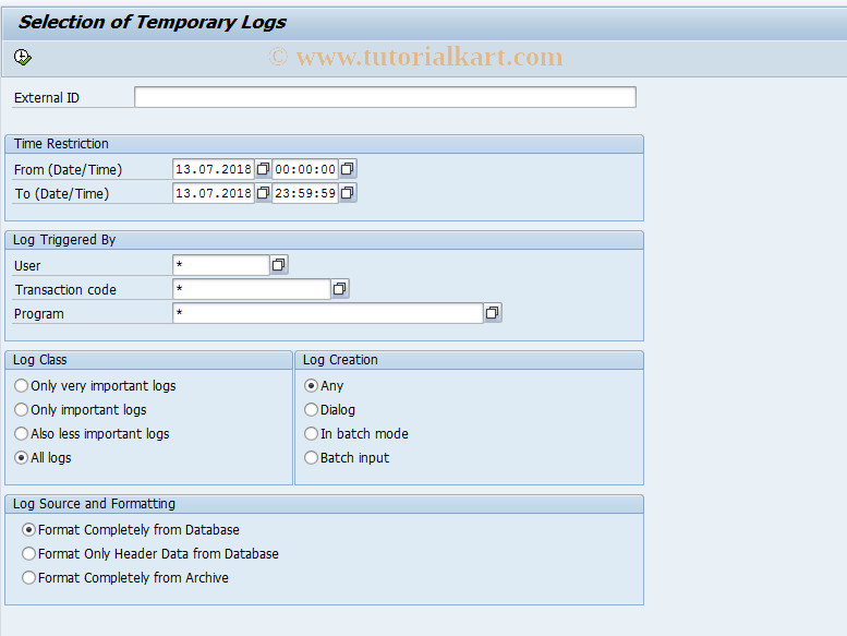 SAP TCode CACS_LOGTEMP - Display Temporary Logs