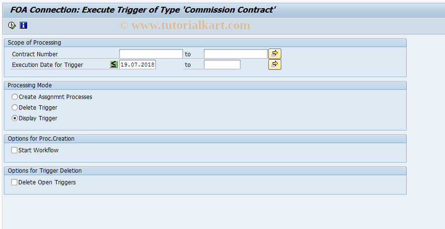 SAP TCode CACS_TRG1EXEC - FOA Connection: Commission Contract