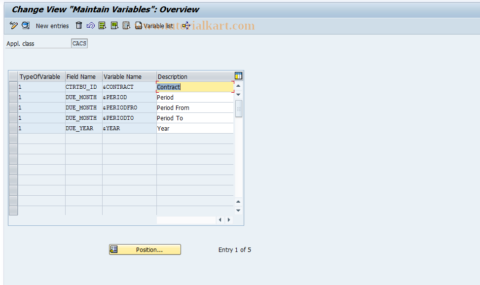 SAP TCode CACS_V - Maintain Global Variable