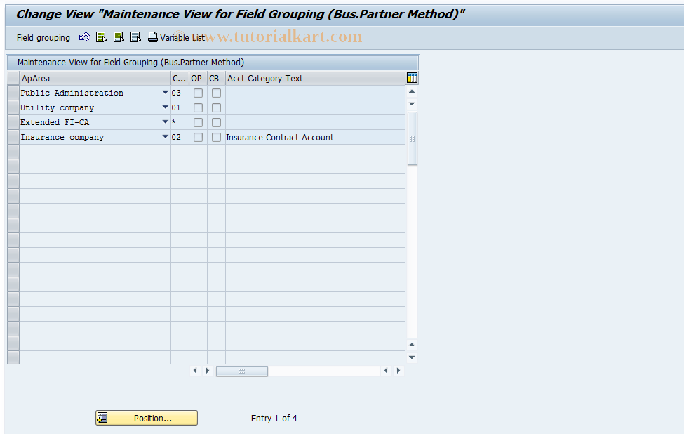 SAP TCode CACT - Field Group g Crit: Contract Account  Category 