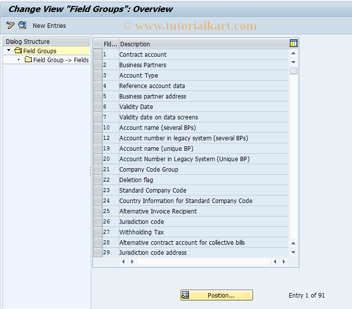 SAP TCode CAS2 - CA Control: Field Groups