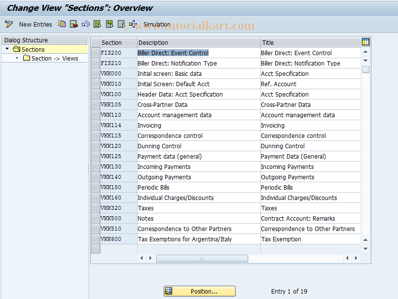 SAP TCode CAS4 - CA Control: Sections