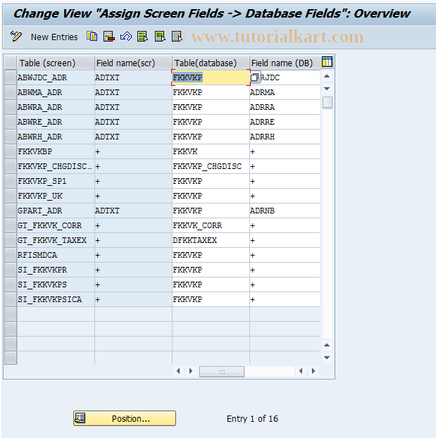 SAP TCode CASB - BP Control: Asn.Scrn.Field->DB Field