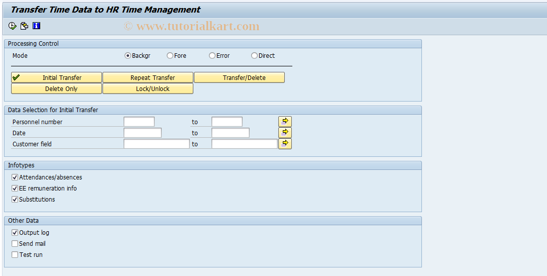 SAP TCode CAT6 - Transfer External -> Time Management