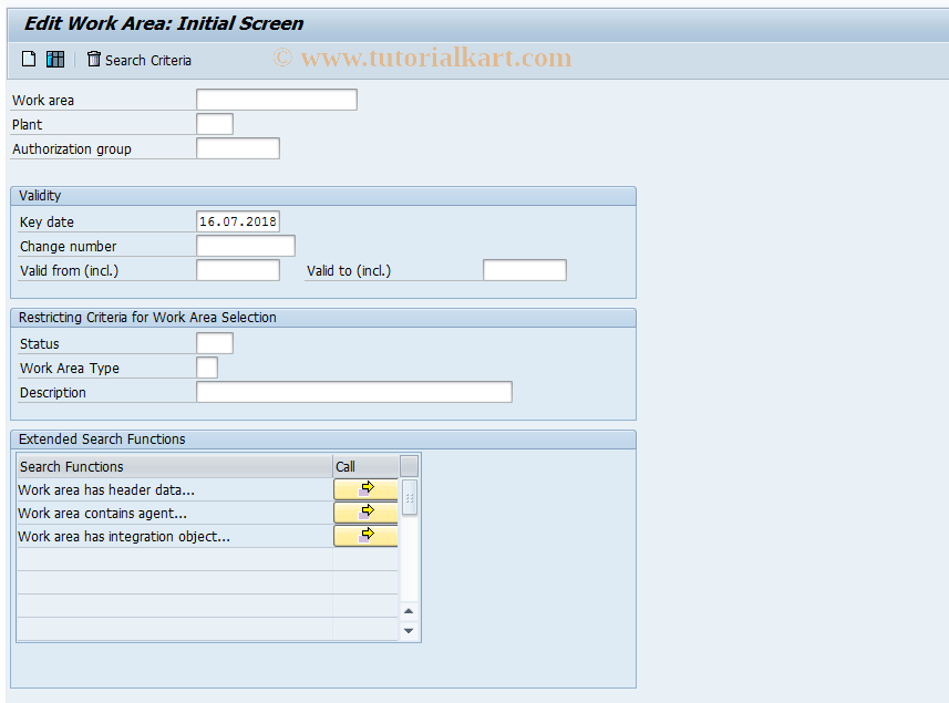 SAP TCode CBIH02 - EHS: Edit Work Area