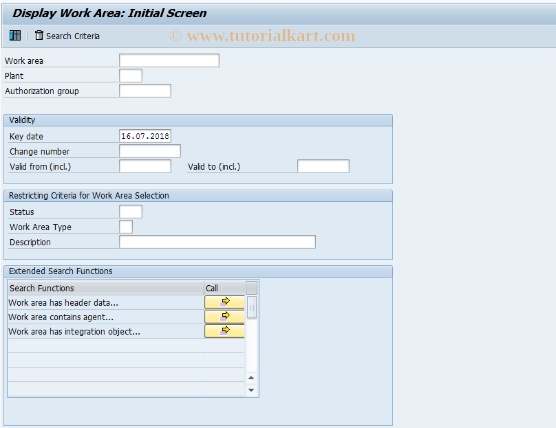 SAP TCode CBIH03 - EHS: Display Work Area