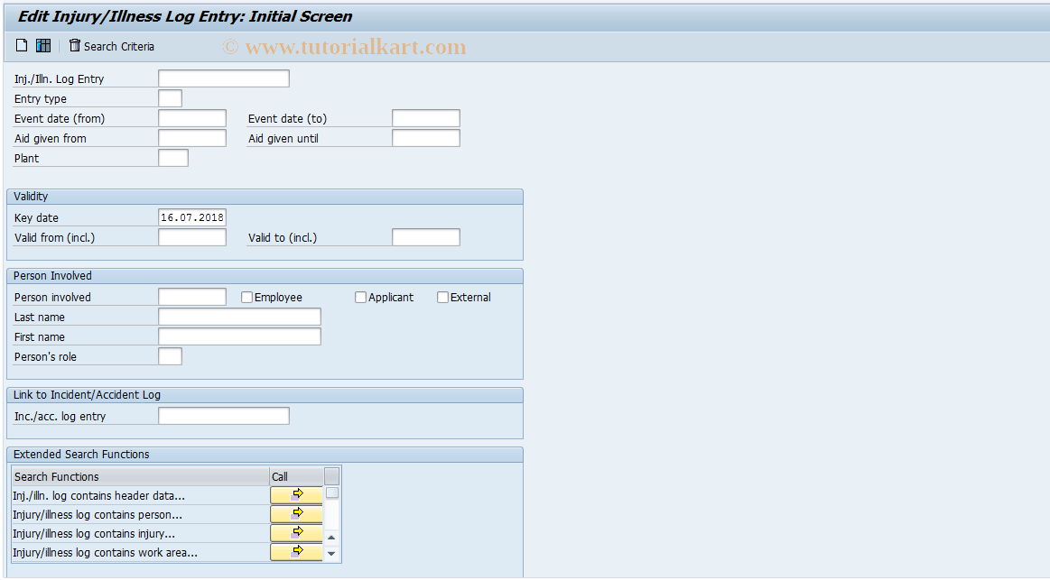 SAP TCode CBIH72 - EHS: Change Injury/Illness Log Entry