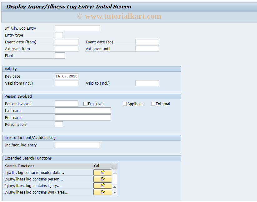 SAP TCode CBIH73 - EHS: Display Injury/Illness Log Entry