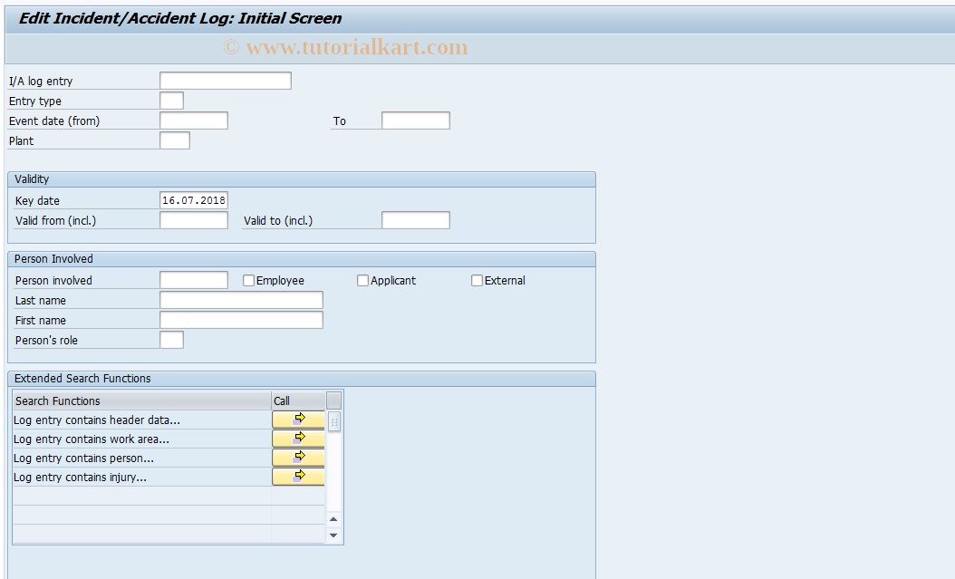 SAP TCode CBIH82 - EHS: Change Incident/Accident Log Entry