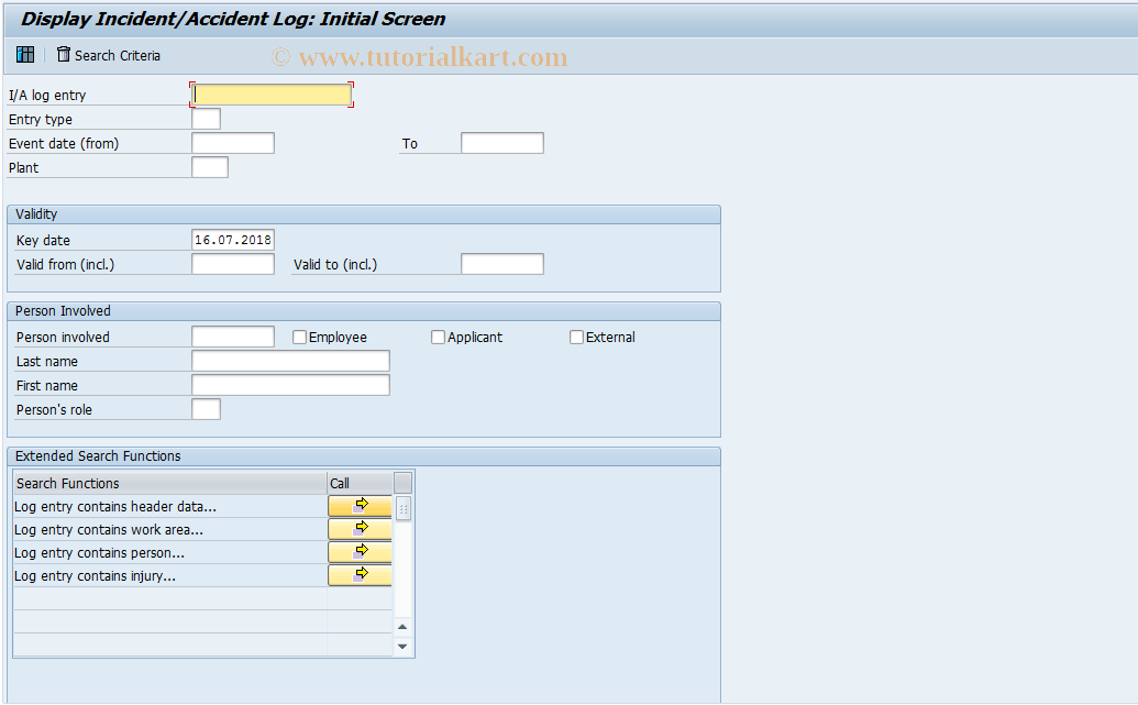 SAP TCode CBIH83 - EHS: Display Incident/Accident Log Entry