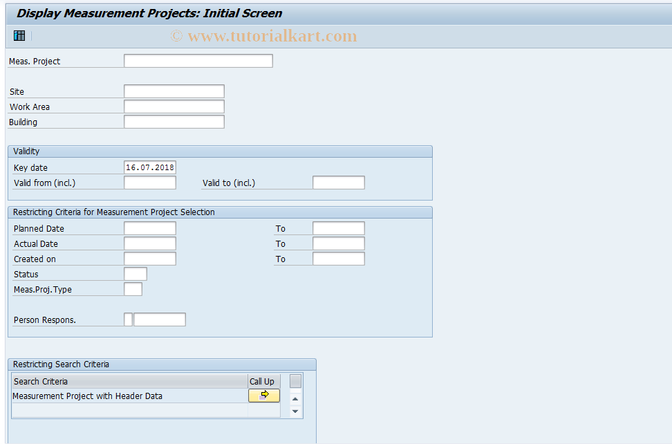 SAP TCode CBIHM3 - EHS: Display Measurement Projects