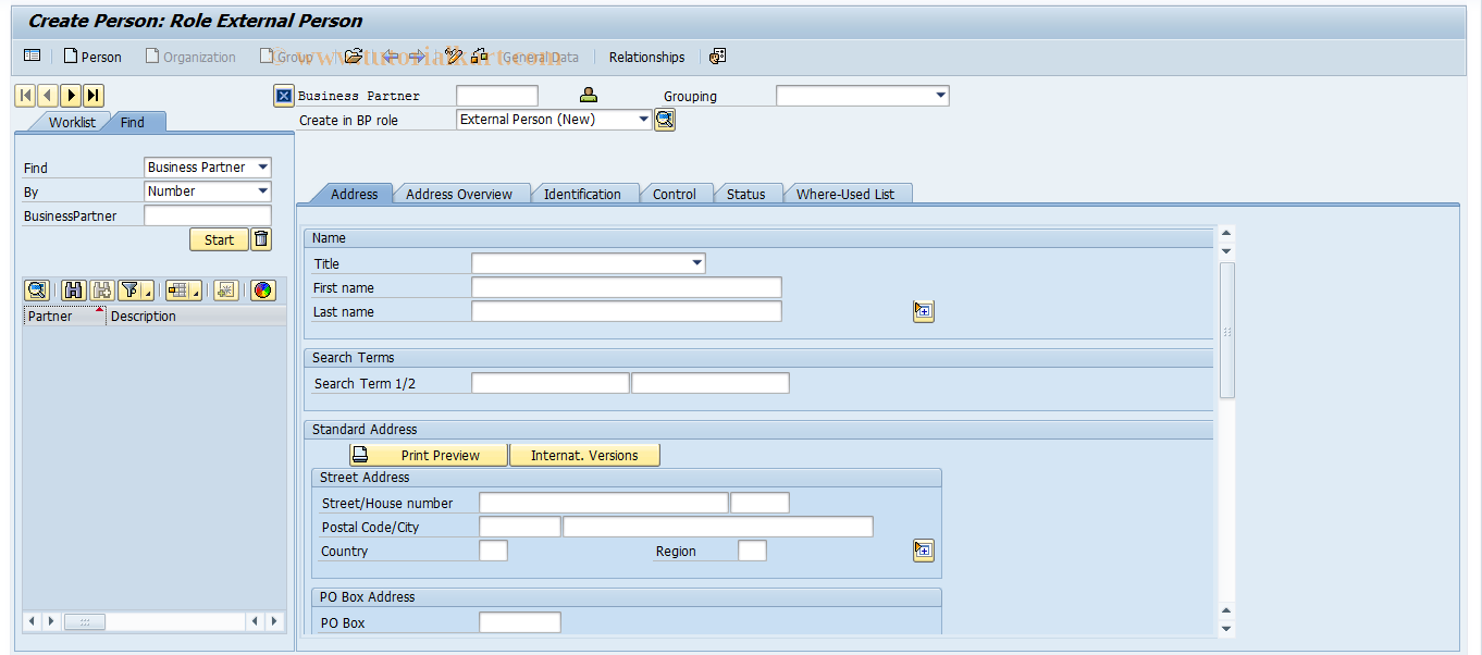 SAP TCode CBIHT1 - RFC - CBHR11 Create External Person