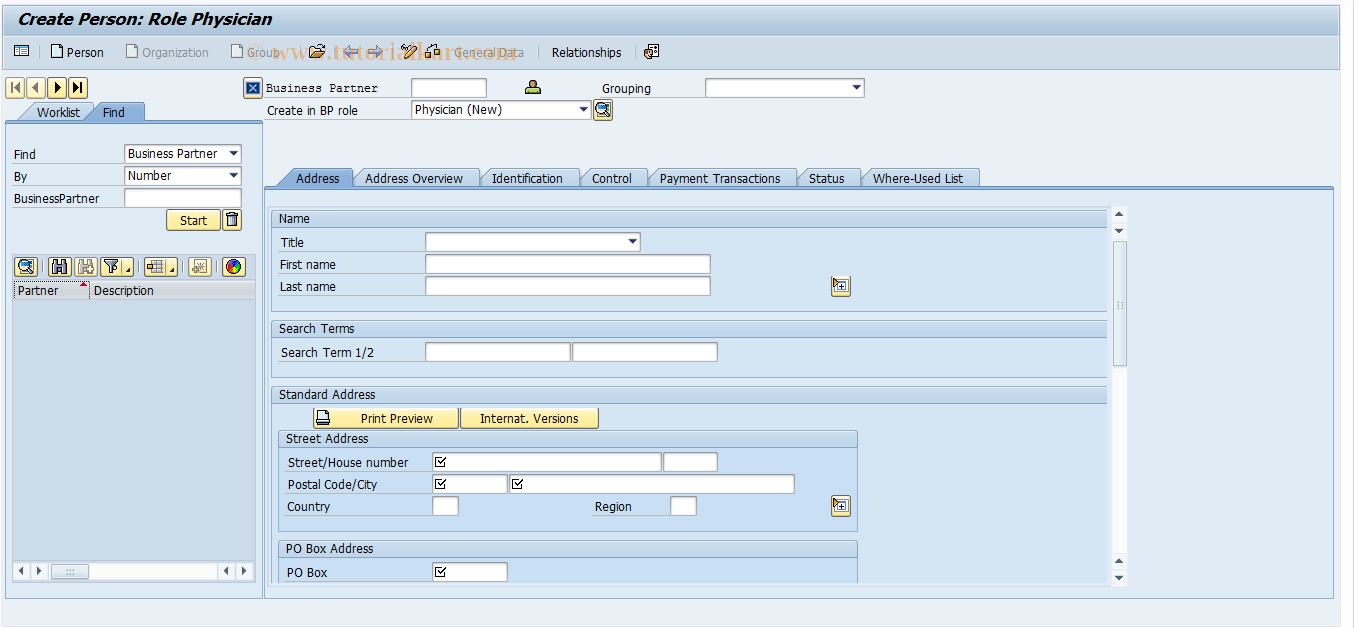 SAP TCode CBIHT2 - RFC - EHSBP11 Create Physician