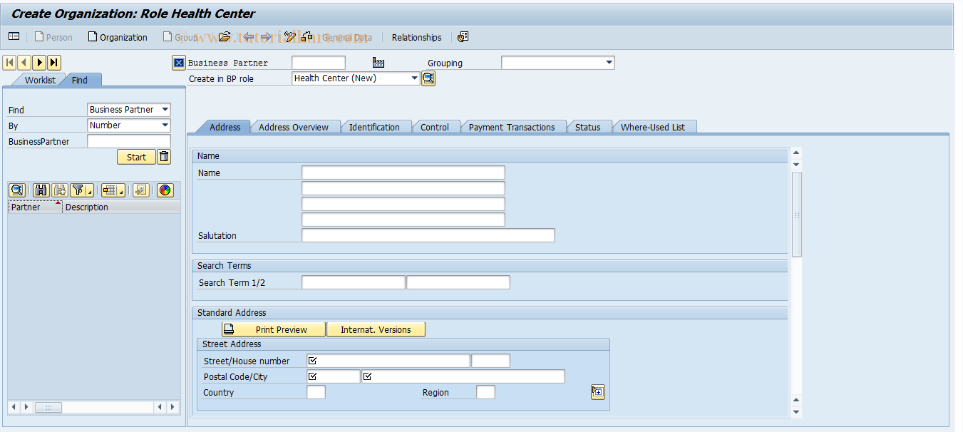 SAP TCode CBIHT3 - RFC - EHSBP31 Create Health Center