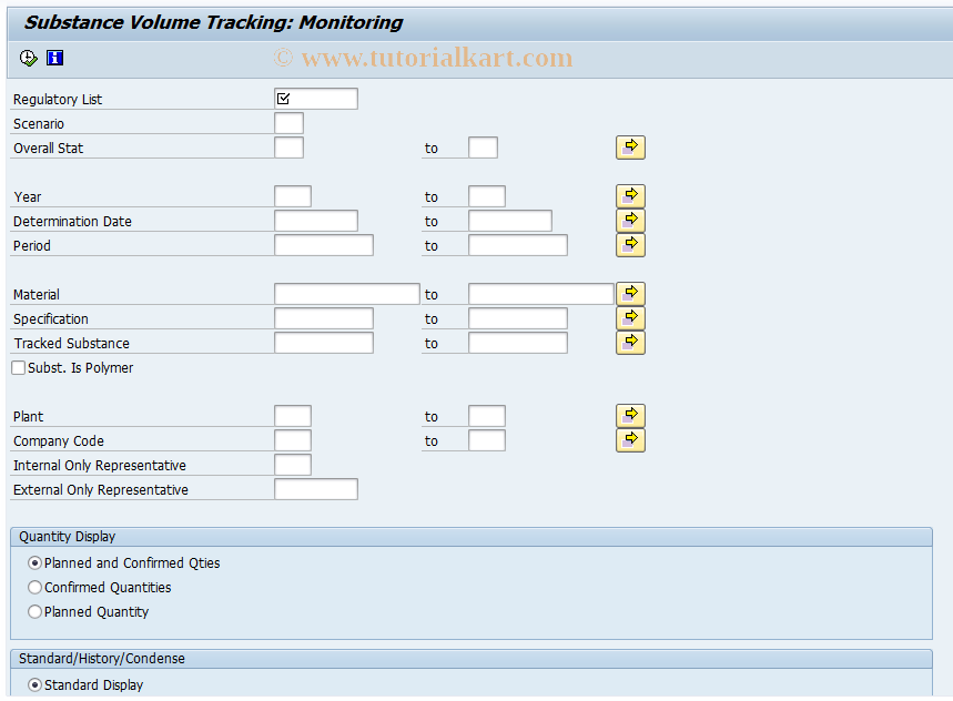 SAP TCode CBRC20 -  Substance Volume Tracking: Monitoring